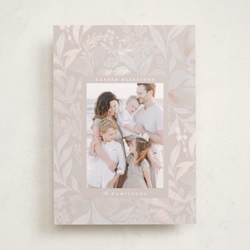 This is a hazelnut creme easter photo cards with standard by Heather Cairl called soft florals printing on recycled smooth signature in standard