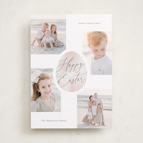 This is a pastel pink easter photo cards with standard by Hooray Creative called pastel egg printing on recycled smooth signature in standard
