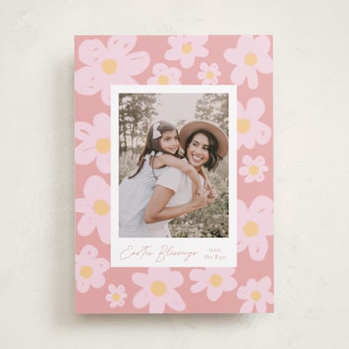 This is a peony easter photo cards with standard by Annie Shapiro called bay printing on recycled smooth signature in standard
