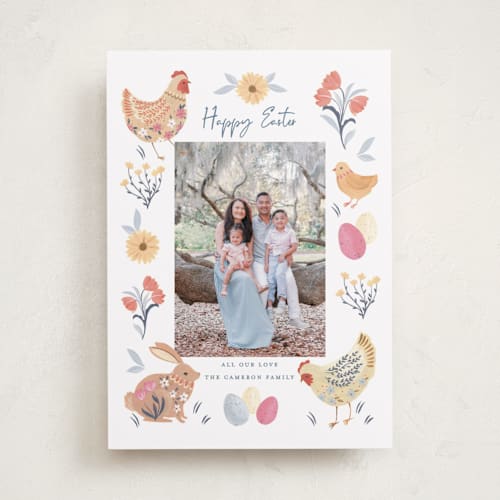This is a speckled eggs easter photo cards with standard by Sarah Knight called blossom farm printing on recycled smooth signature in standard