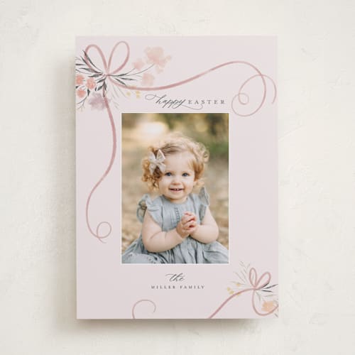This is a blush easter photo cards with standard by Nicoletta Savod called tied with a bow printing on recycled smooth signature in standard