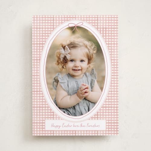 This is a peony easter photo cards with standard by Jenna Holcomb called gingham frame printing on recycled smooth signature in standard