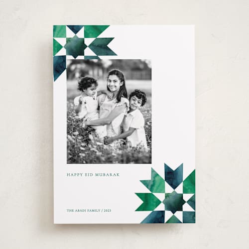 This is a aquamarine eid cards with standard by Sumak Studio called geometrical stars printing on recycled smooth signature in standard