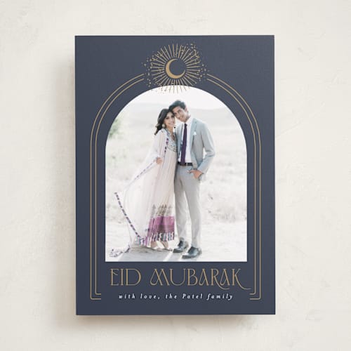 This is a dusty navy eid cards with standard by AK Graphics called moon burst printing on recycled smooth signature in standard