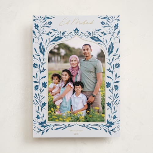 This is a indigo eid cards with standard by Nikita Jariwala called arabic floral printing on recycled smooth signature in standard