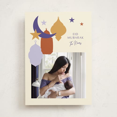 This is a periwinkle eid cards with standard by Inkblot Design called festive shapes printing on recycled smooth signature in standard