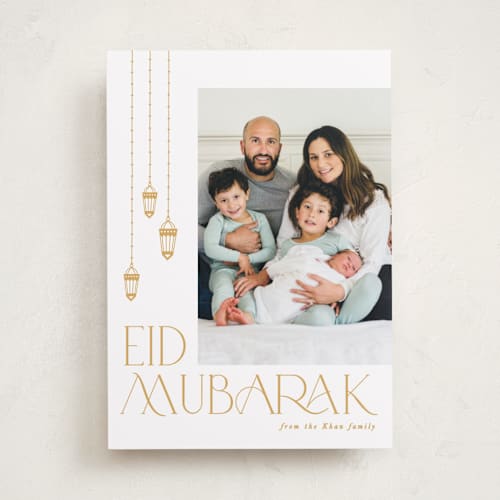 This is a mustard eid cards with standard by Creo Study called lantern chic printing on recycled smooth signature in standard
