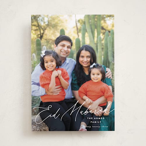 This is a snow eid cards with standard by Pixel and Hank called eid script printing on recycled smooth signature in standard