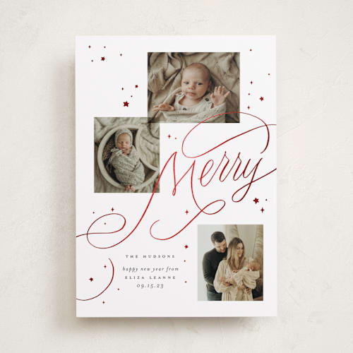 This is a snowfall babys first christmas with foil pressed by Erin L. Wilson called newborn starlight printing on recycled smooth signature in standard