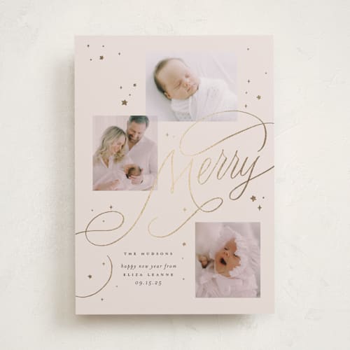 This is a creme babys first christmas with foil pressed by Erin L. Wilson called newborn starlight printing on recycled smooth signature in standard