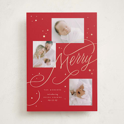 This is a stocking babys first christmas with foil pressed by Erin L. Wilson called newborn starlight printing on recycled smooth signature in standard