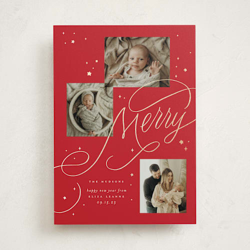 This is a stocking babys first christmas with foil pressed by Erin L. Wilson called newborn starlight printing on recycled smooth signature in standard