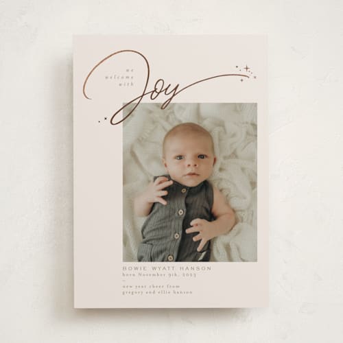 This is a latte babys first christmas with foil pressed by Leia Matt called blissfully printing on recycled smooth signature in standard