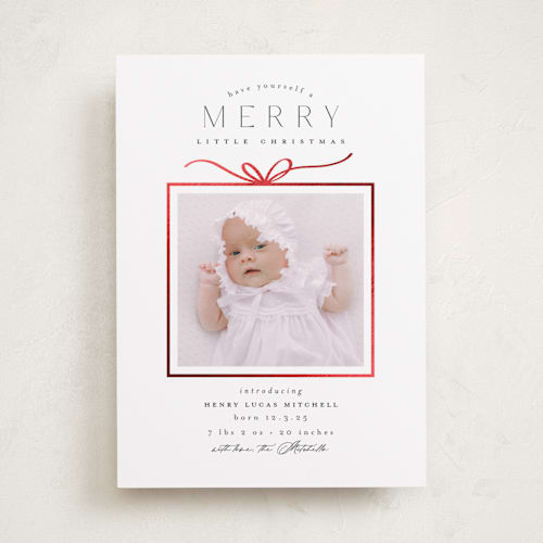 This is a marshmallow babys first christmas with foil pressed by Everett Paper Goods called little gift printing on recycled smooth signature in standard