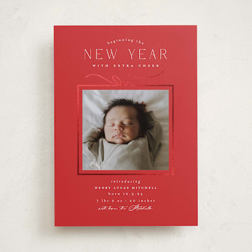 This is a cherry babys first christmas with foil pressed by Everett Paper Goods called little gift printing on recycled smooth signature in standard