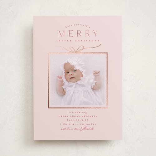 This is a rosy cheeks babys first christmas with foil pressed by Everett Paper Goods called little gift printing on recycled smooth signature in standard