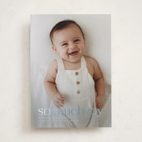 This is a frost babys first christmas with foil pressed by Mary Kay Garttmeier called baby joy printing on recycled smooth signature in standard