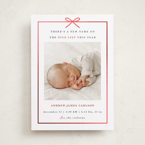 This is a candy cane babys first christmas with foil pressed by Maria Alou called santa says printing on recycled smooth signature in standard