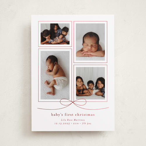 This is a santa suit babys first christmas with foil pressed by Blustery August called with a bow printing on recycled smooth signature in standard