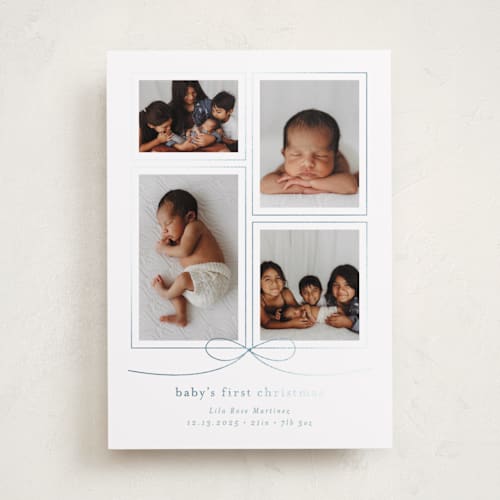 This is a sky babys first christmas with foil pressed by Blustery August called with a bow printing on recycled smooth signature in standard