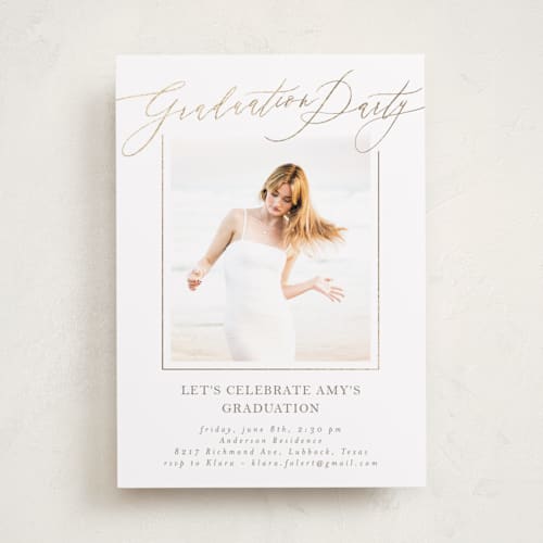 This is a latte graduation invitations with foil pressed by Deynaaz Daraei called carlisle printing on recycled smooth signature in standard