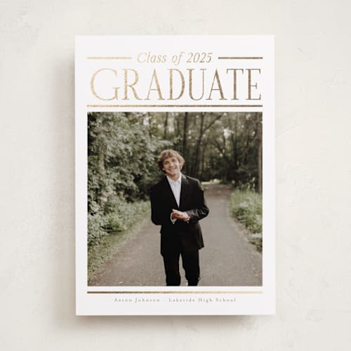 This is a cloud graduation announcements with foil pressed by Nicole Walsh called in line printing on recycled smooth signature in standard