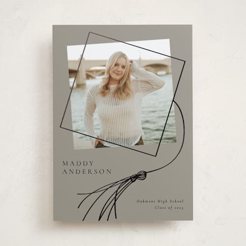 This is a clay graduation announcements with foil pressed by Beth Murphy called tassel dance printing on recycled smooth signature in standard