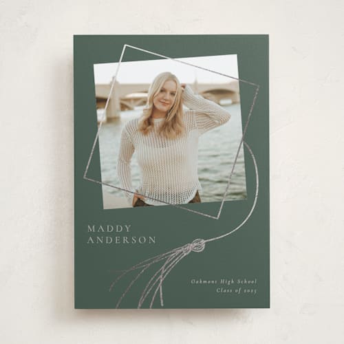 This is a juniper graduation announcements with foil pressed by Beth Murphy called tassel dance printing on recycled smooth signature in standard