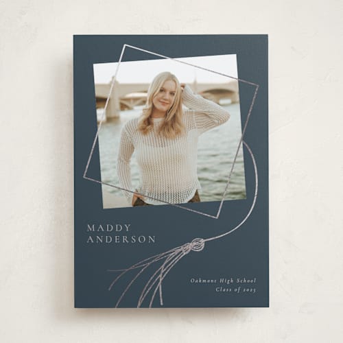This is a waterfall graduation announcements with foil pressed by Beth Murphy called tassel dance printing on recycled smooth signature in standard