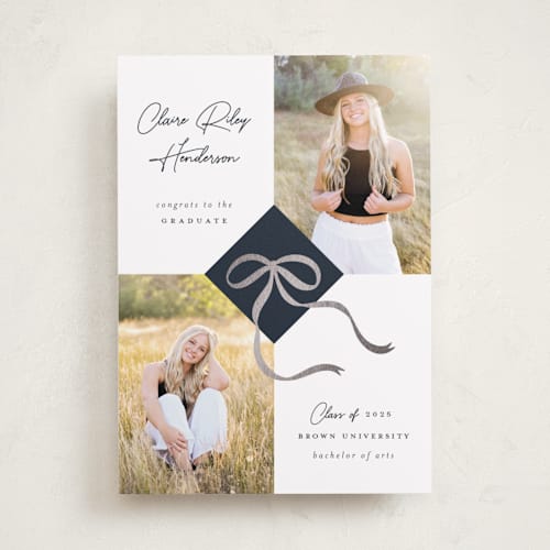 This is a navy graduation announcements with foil pressed by Paper Raven Co. called sweet grad cap printing on recycled smooth signature in standard
