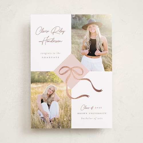 This is a blush graduation announcements with foil pressed by Paper Raven Co. called sweet grad cap printing on recycled smooth signature in standard