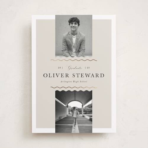 This is a cement graduation announcements with foil pressed by Vivian Yiwing called divided printing on recycled smooth signature in standard