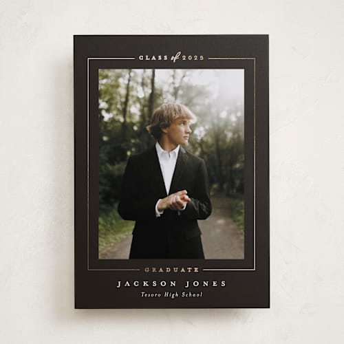 This is a truffle graduation announcements with foil pressed by Joanna Griffin called straight arrow printing on recycled smooth signature in standard