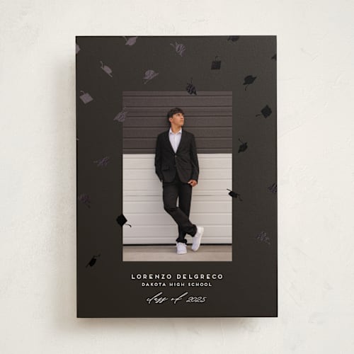 This is a ardoise graduation announcements with foil pressed by Jamie Alexander called hats off grad printing on recycled smooth signature in standard