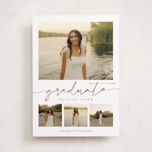 This is a snow graduation announcements with foil pressed by Sarah Curry called graduation gallery printing on recycled smooth signature in standard