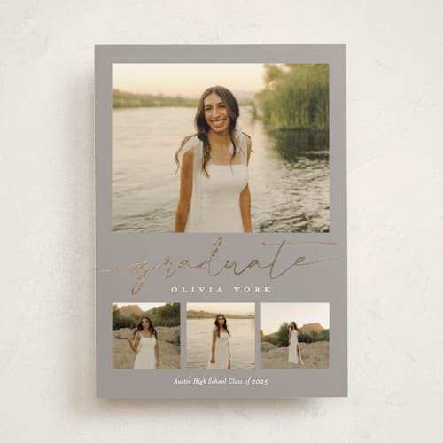 This is a oyster graduation announcements with foil pressed by Sarah Curry called graduation gallery printing on recycled smooth signature in standard