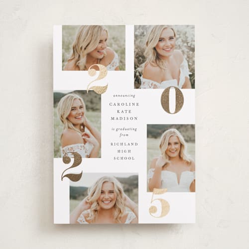 This is a cloud graduation announcements with foil pressed by Lauren Chism called staggered printing on recycled smooth signature in standard