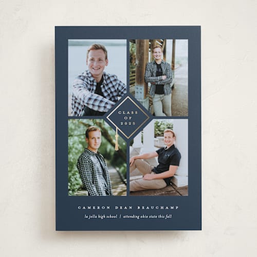 This is a steel graduation announcements with foil pressed by Erica Krystek called grad grid printing on recycled smooth signature in standard