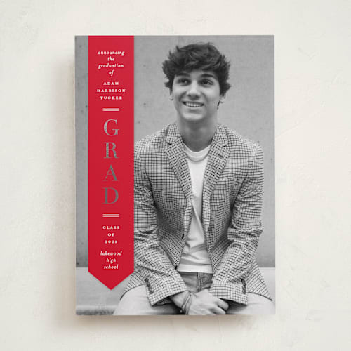 This is a ruby graduation announcements with foil pressed by Lauren Chism called classic sash printing on recycled smooth signature in standard