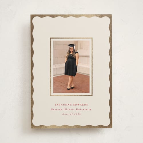 This is a crimson graduation announcements with foil pressed by Baumbirdy called decorative frame printing on recycled smooth signature in standard