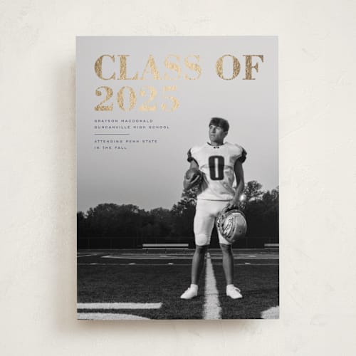 This is a midnight graduation announcements with foil pressed by Emily Sabol Goss called bold headline printing on recycled smooth signature in standard