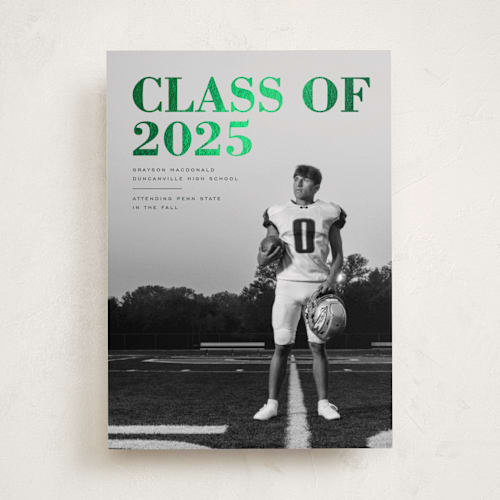 This is a forest graduation announcements with foil pressed by Emily Sabol Goss called bold headline printing on recycled smooth signature in standard