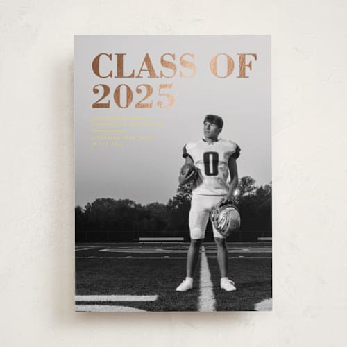 This is a lemon graduation announcements with foil pressed by Emily Sabol Goss called bold headline printing on recycled smooth signature in standard