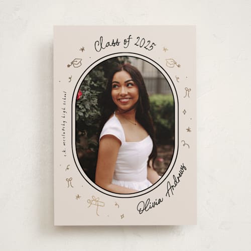 This is a onyx graduation announcements with foil pressed by Ashley Iwafuchi called illustrated grad printing on recycled smooth signature in standard