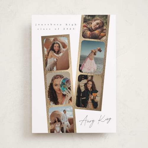This is a pearl graduation announcements with foil pressed by Leah Bisch called snapshots printing on recycled smooth signature in standard