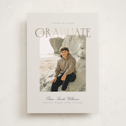 This is a linen graduation announcements with foil pressed by Ana de Sousa called timeless achievement printing on recycled smooth signature in standard