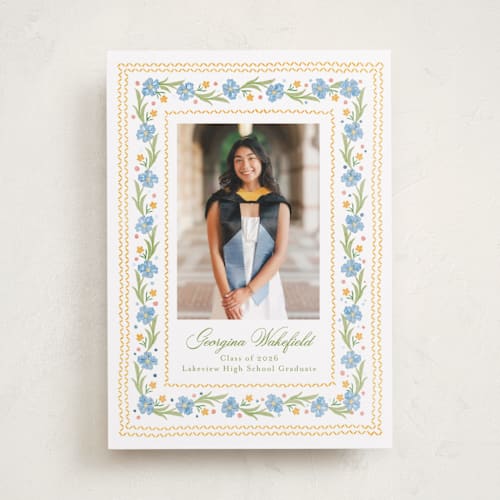 This is a sky graduation announcements with foil pressed by Melanie Kosuge called blooming printing on recycled smooth signature in standard