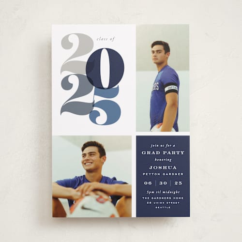 This is a navy graduation invitations with standard by Hooray Creative called in vogue printing on recycled smooth signature in standard