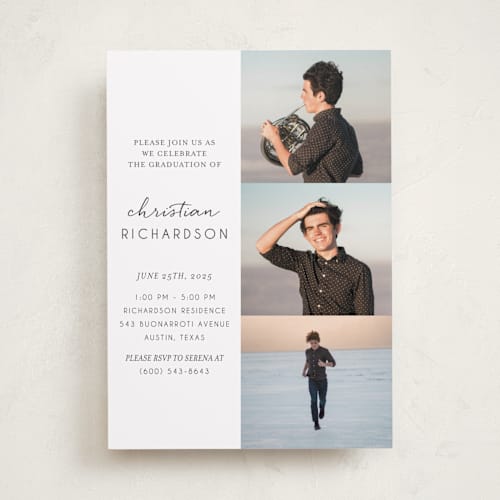 This is a snow graduation invitations with standard by Deynaaz Daraei called patchwork printing on recycled smooth signature in standard