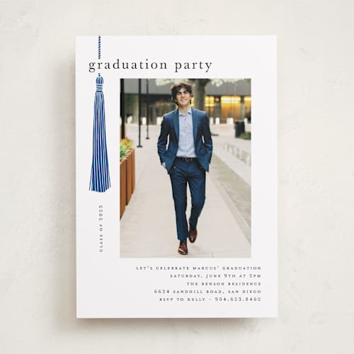 This is a cobalt graduation invitations with standard by Ashlee Townsend called tassled printing on recycled smooth signature in standard